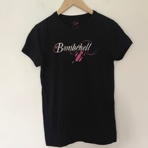 Rothco Bombshell Graphic Tee Black Pink Short Sleeve Crewneck T-Shirt Size M y2k